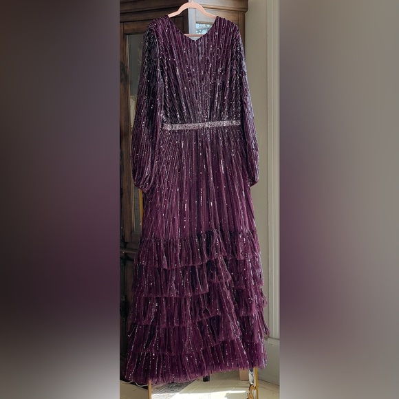 NWT Mac Duggal 5784 Deep Purple Plum Bishop Sleeve Ruffle Skirt Dress Size 20W - Picture 4 of 11